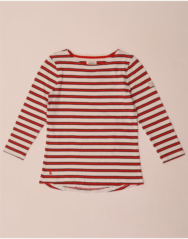 Joules Womens Top 3/4 Sleeve UK 8 Small White Striped Cotton