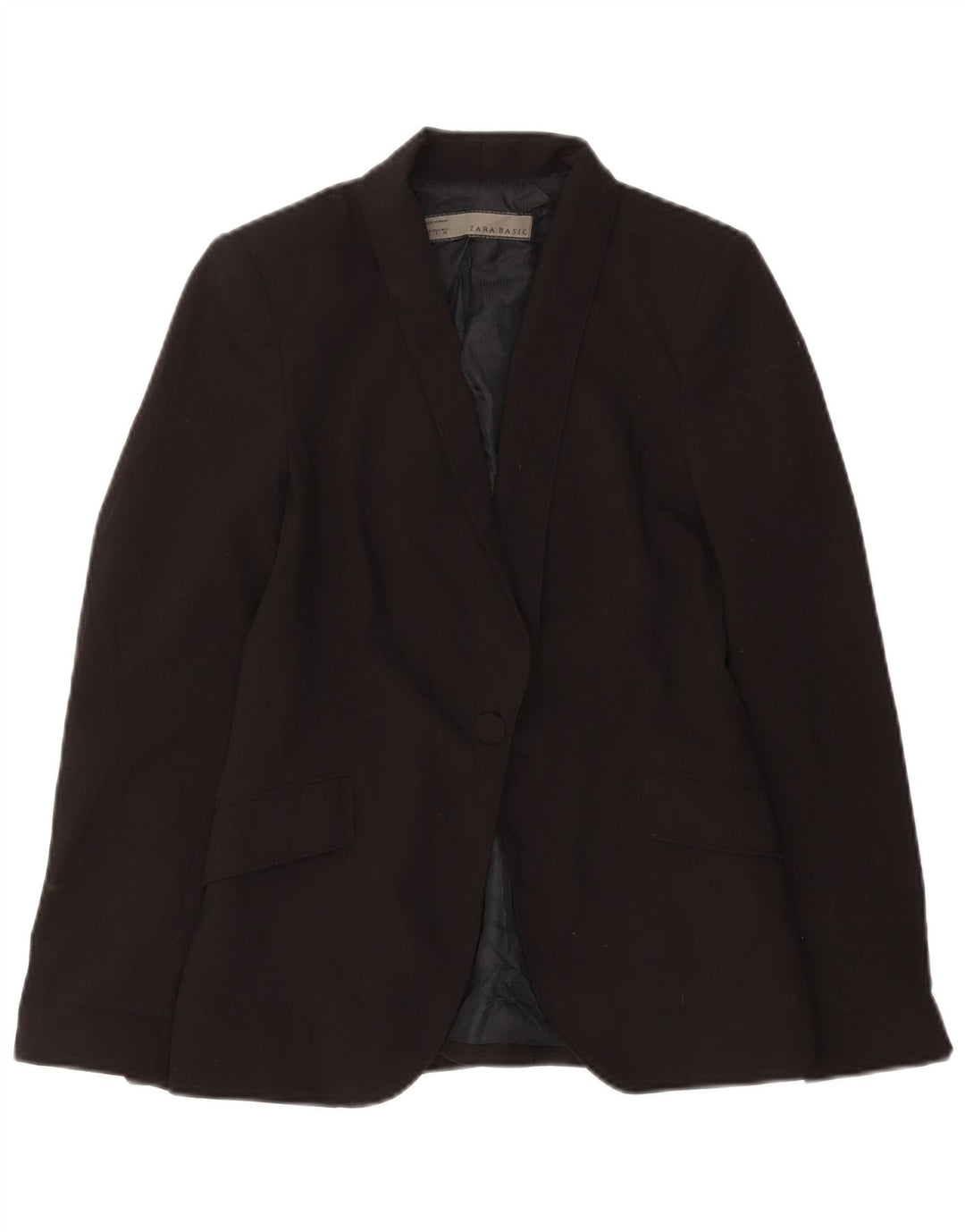 Zara Womens 1 Button Blazer Jacket UK 10 Small Black Polyester