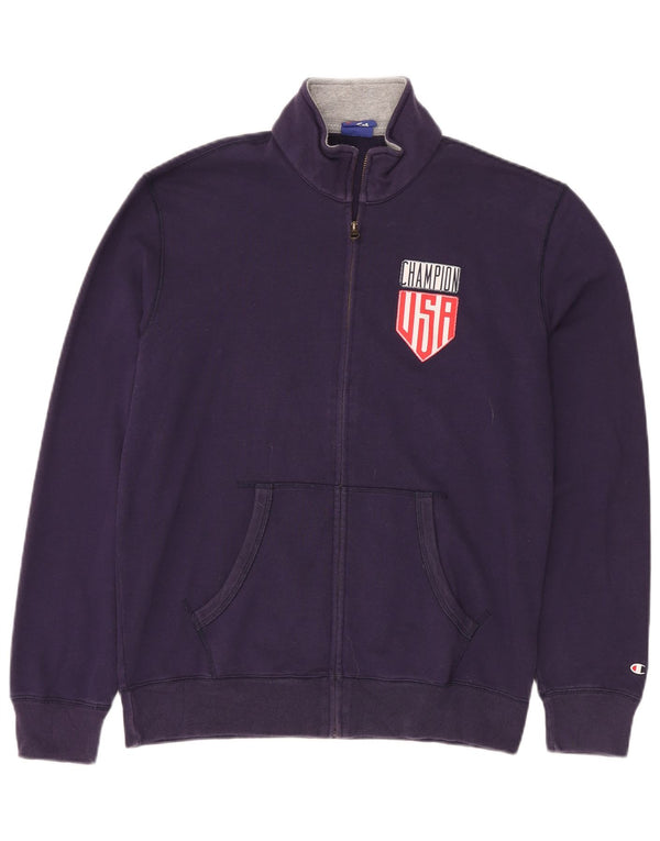 Champion Mens USA Tracksuit Top Jacket Large Purple Cotton