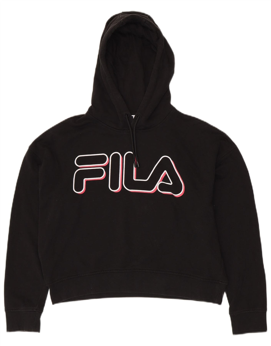 FILA Womens Oversized Crop Graphic Hoodie Jumper UK 6 XS Black
