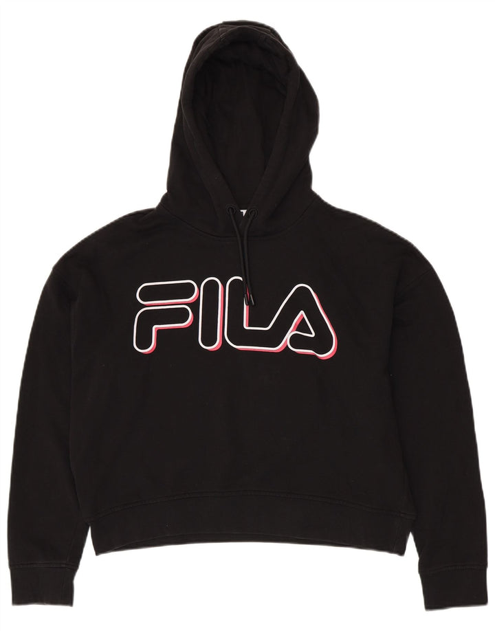 FILA Womens Oversized Crop Graphic Hoodie Jumper UK 6 XS Black