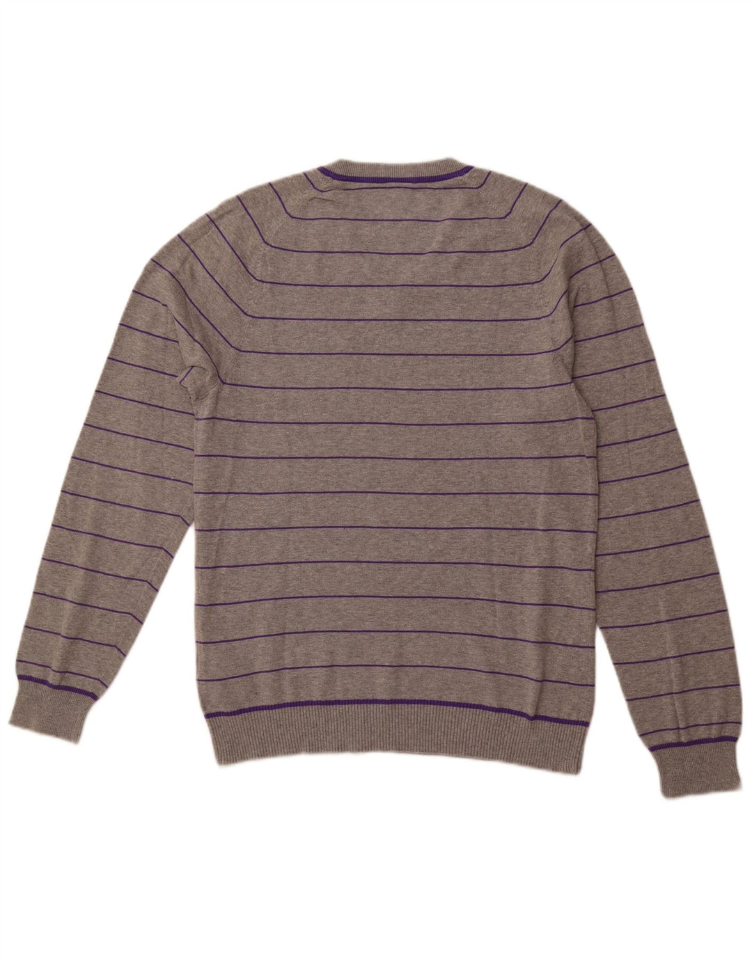 NIKE Mens V-Neck Jumper Sweater UK 38/40 Medium Grey Striped Cotton