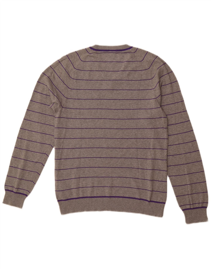 NIKE Mens V-Neck Jumper Sweater UK 38/40 Medium Grey Striped Cotton