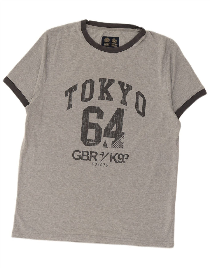 MUSTO Mens Graphic T-Shirt Top Medium Grey Flecked