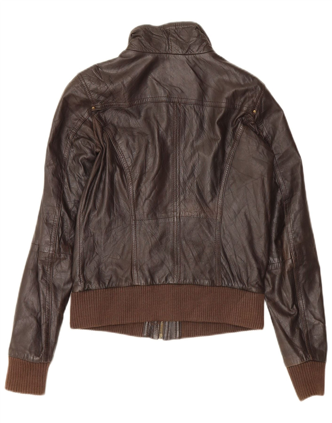 Bershka Womens Leather Jacket UK 12 Medium Brown