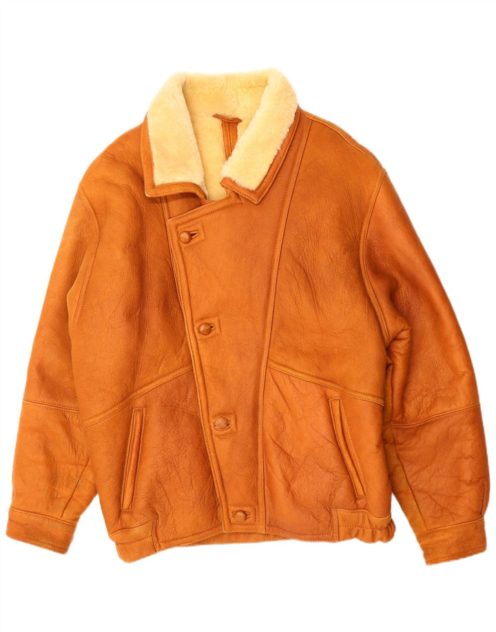 VINTAGE Mens Shearling Jacket IT 50 Large Brown