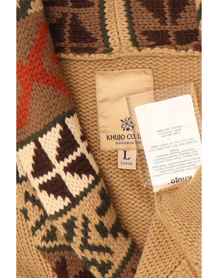 KHUJO Womens Cardigan Sweater UK 16 Large Beige Geometric Acrylic