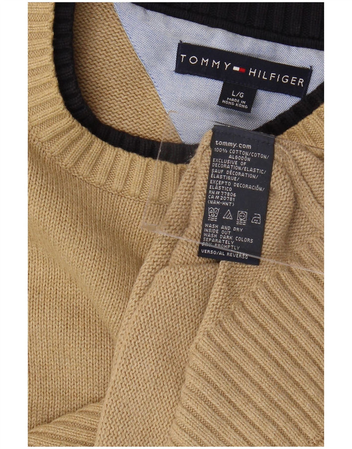 TOMMY HILFIGER Mens Crew Neck Jumper Sweater Large Beige Cotton