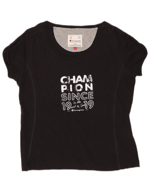 CHAMPION Womens Heritage Classics Graphic T-Shirt Top UK 12 Medium Black