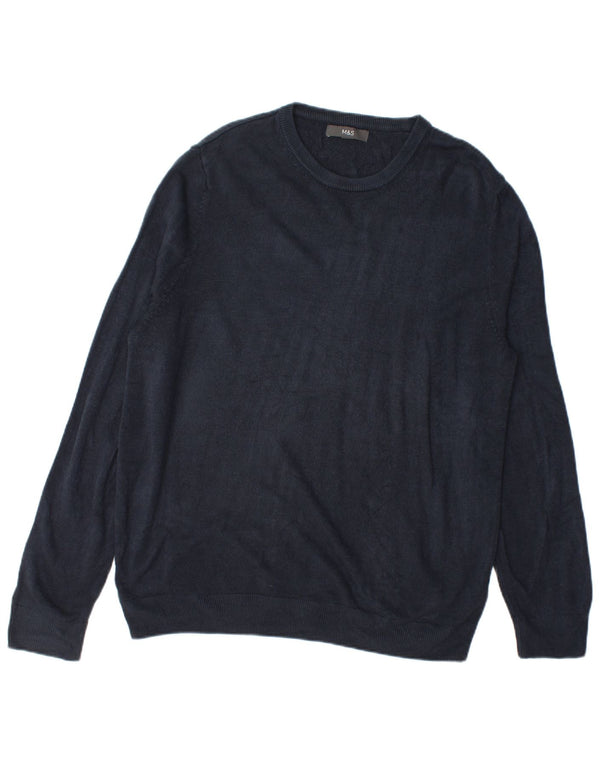 Marks & Spencer Mens Crew Neck Jumper Sweater Large Navy Blue Acrylic