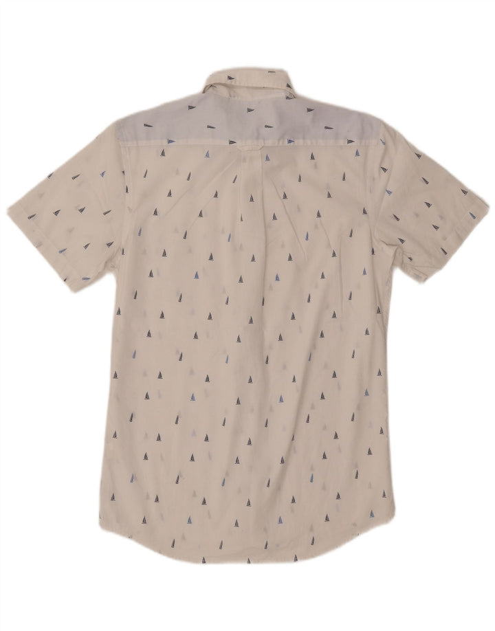 IZOD Mens Abstract Pattern Short Sleeve Shirt Small White Cotton