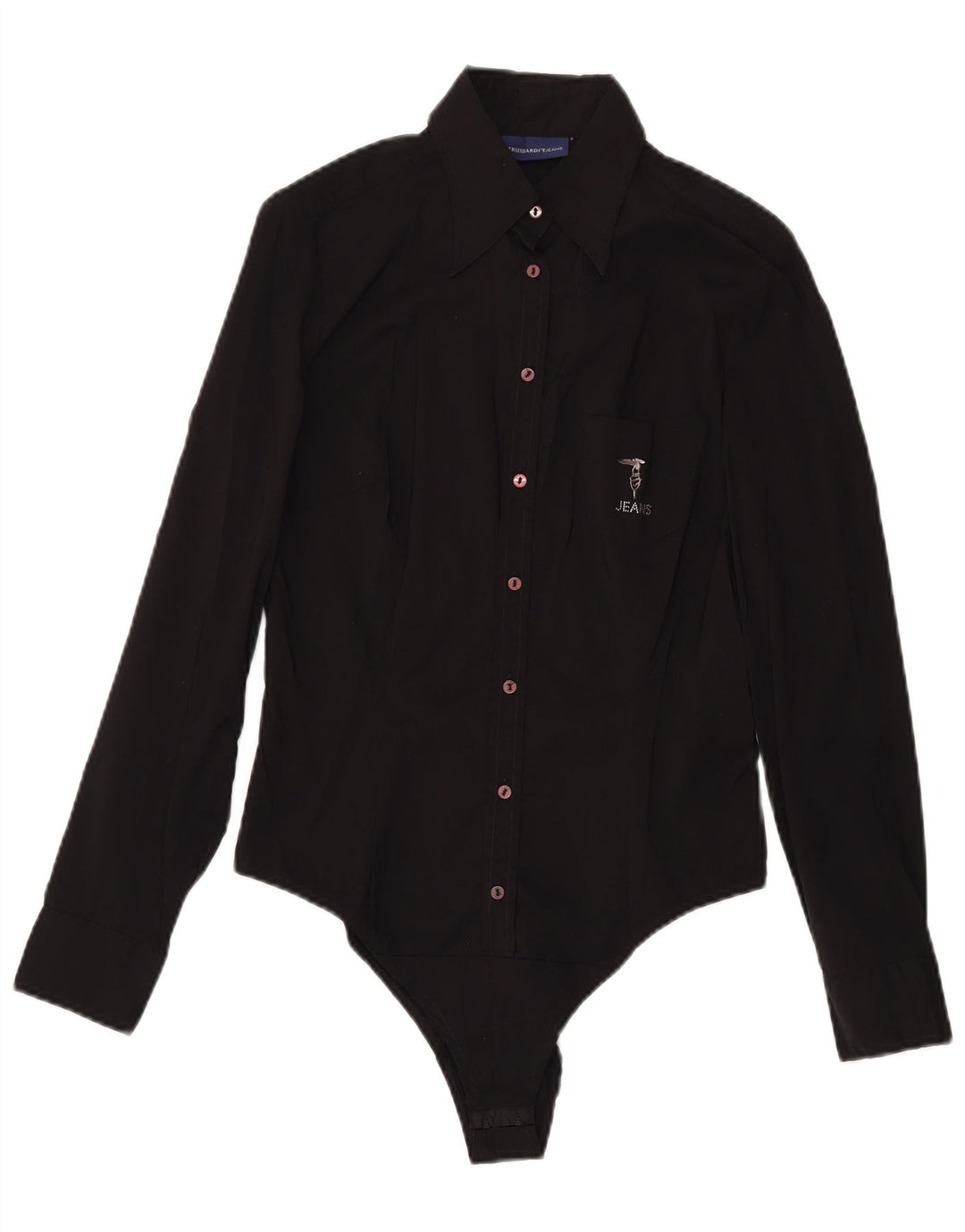 Trussardi Womens Long Sleeve Bodysuit UK 12 Medium Black Cotton