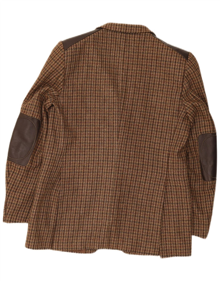 Vintage Mens 2 Button Blazer Jacket IT 52 XL Brown Houndstooth Wool