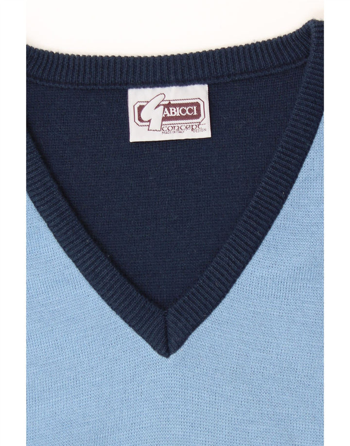 Gabicci Mens V-Neck Jumper Sweater Large Navy Blue Colourblock