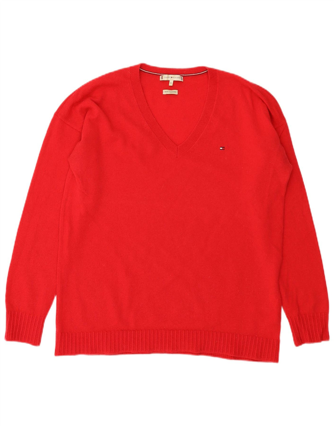 TOMMY HILFIGER Womens V-Neck Jumper Sweater UK 18 XL Red Wool