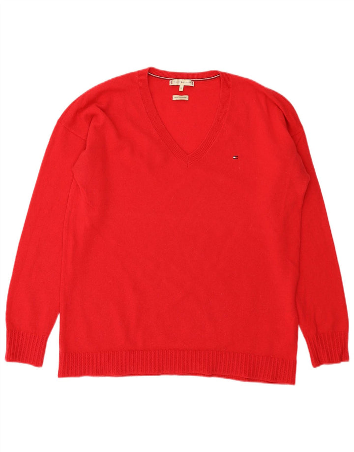 TOMMY HILFIGER Womens V-Neck Jumper Sweater UK 18 XL Red Wool