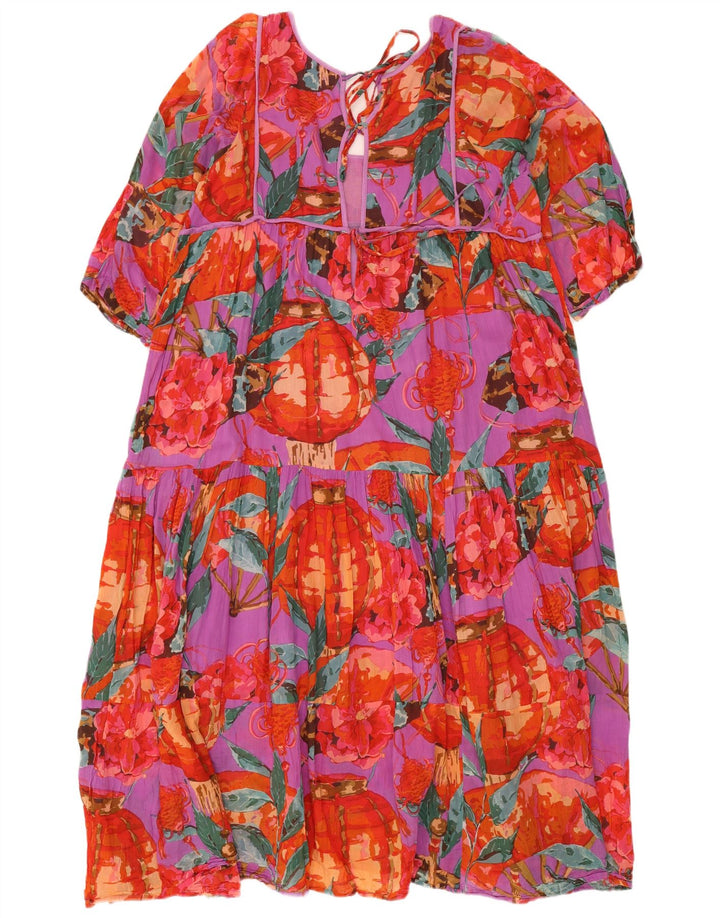 ICONIQUE Womens Tiered Dress UK 20 2XL Red Floral Cotton