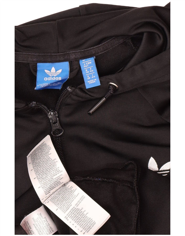 ADIDAS Womens Graphic Zip Hoodie Sweater UK 12 Medium Black Polyester