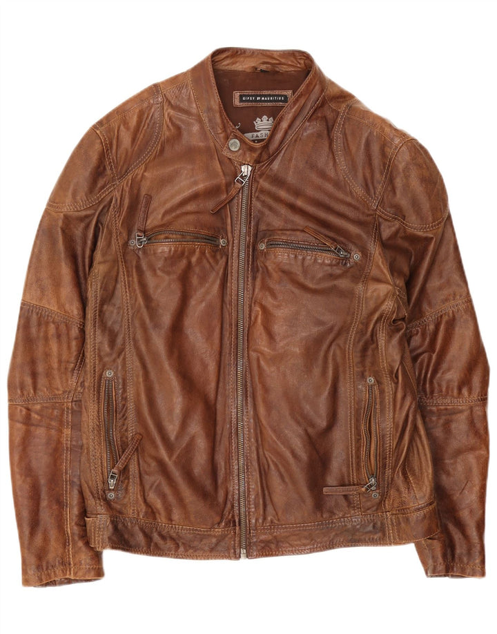 Gipsy Mens Leather Jacket UK 42 XL Brown
