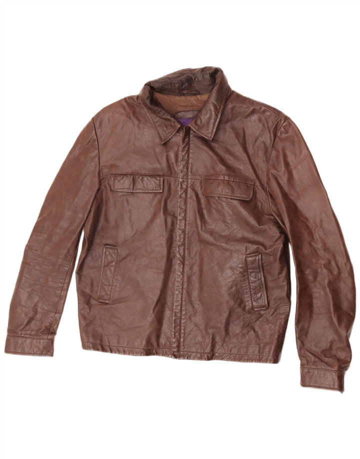 Zara Mens Leather Jacket UK 38 Medium Brown