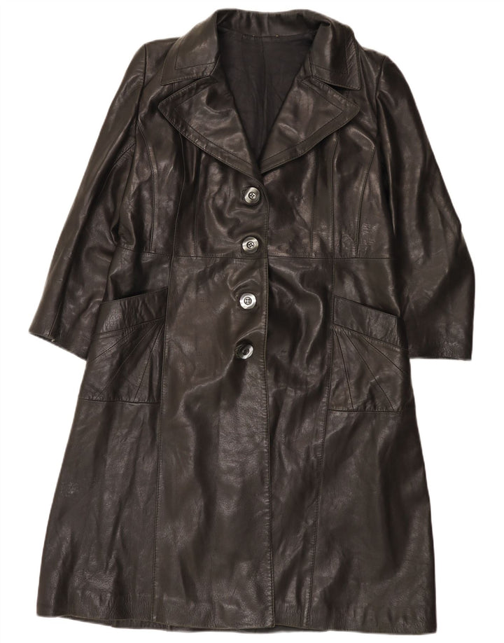 VINTAGE Womens Leather Coat IT 48 XL Black
