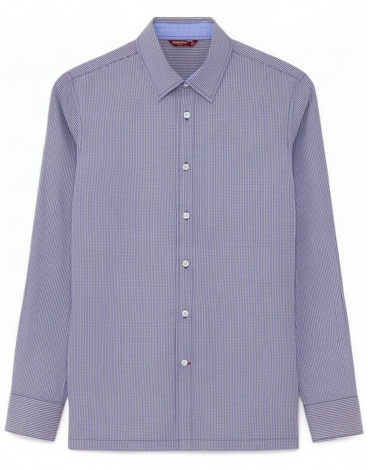 Carrera Mens Shirt Medium Blue Gingham Cotton