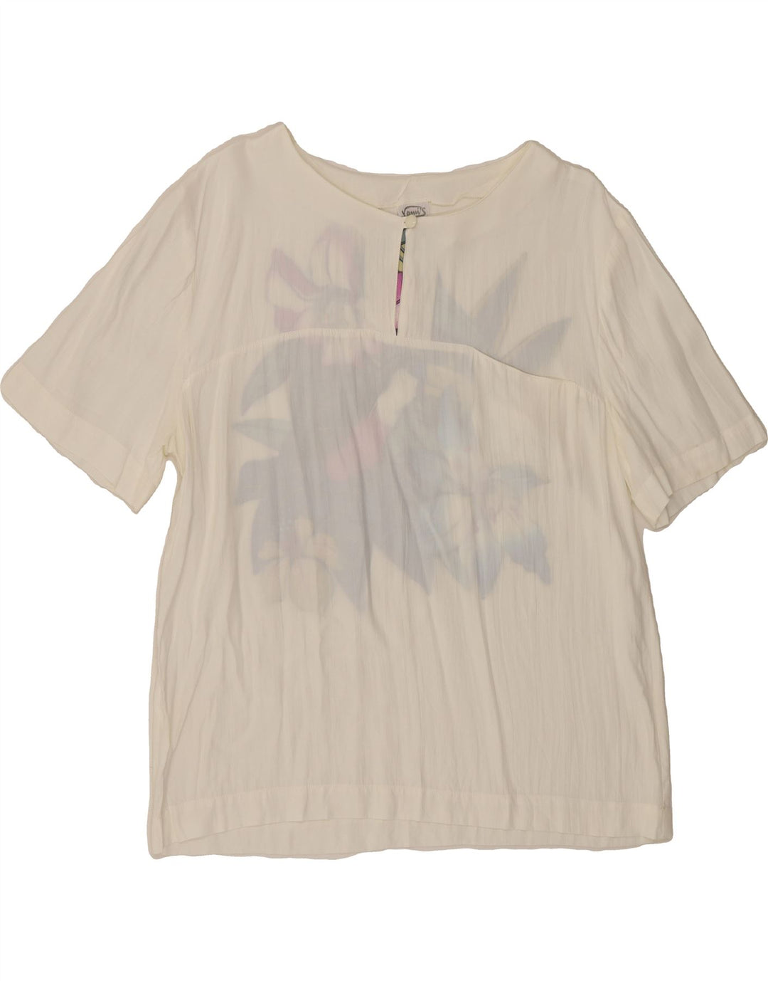 VINTAGE Womens See Through Graphic Blouse Top IT 44 Medium White Floral Vintage Vintage and Second-Hand Vintage from Messina Hembry 