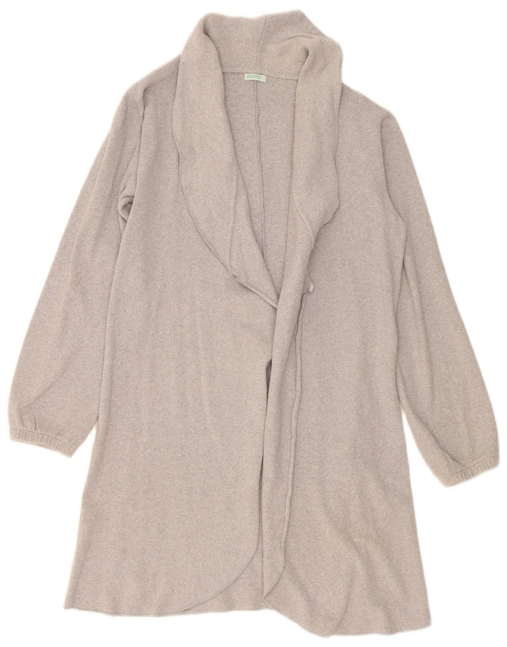 Benetton Womens Longline Open Cardigan Sweater UK 14 Medium Grey