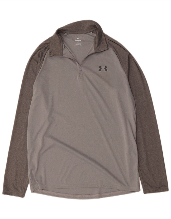 Under Armour Mens Zip Neck Top Long Sleeve Medium Grey Colourblock
