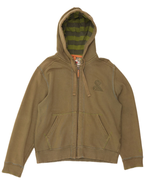 Fat Face Mens Zip Hoodie Sweater Large Khaki Cotton