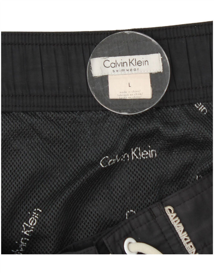 Calvin Klein Mens Graphic Swimming Shorts Large Black Colourblock Polyester