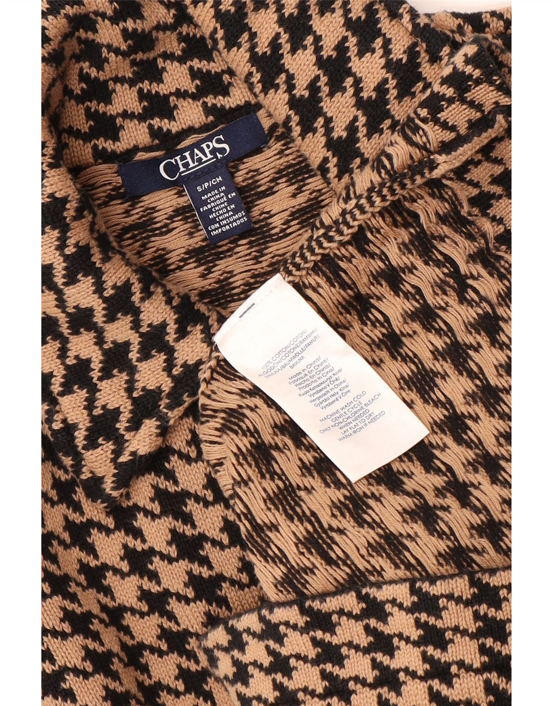 CHAPS Womens Cardigan Sweater UK 10 Small Beige Houndstooth Cotton