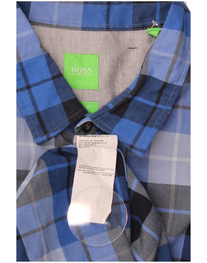 Hugo Boss Mens Regular Fit Shirt XL Blue Check Cotton