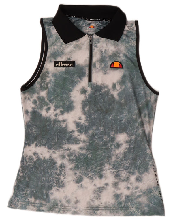 Ellesse Womens Sleeveless Zip Neck Polo shirt UK 8 Small Green Tie Dye