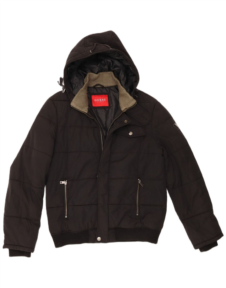 Guess Mens Hooded Padded Jacket UK 40 Large Black Polyamide