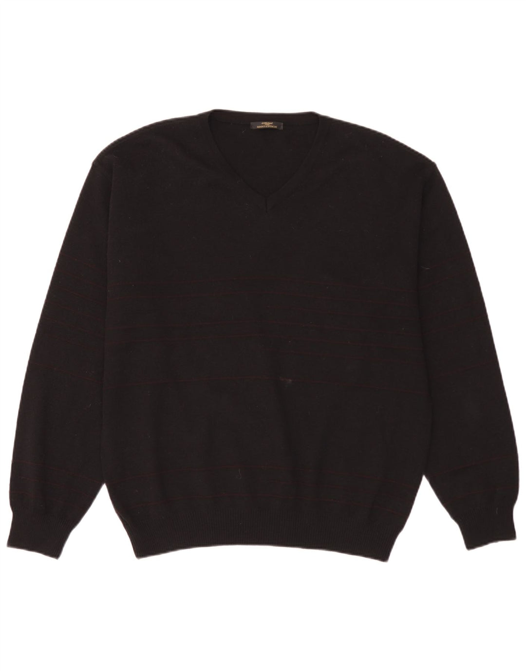 Marks & Spencer Mens V-Neck Jumper Sweater Large Black Striped Wool