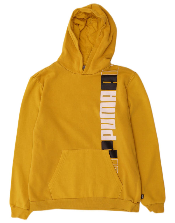 Puma Boys Graphic Hoodie Jumper 15-16 Years Yellow Cotton