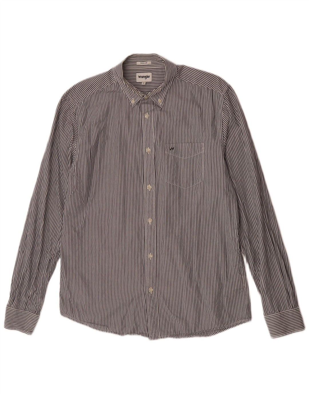 Wrangler Mens Regular Fit Shirt Medium Grey Pinstripe Cotton