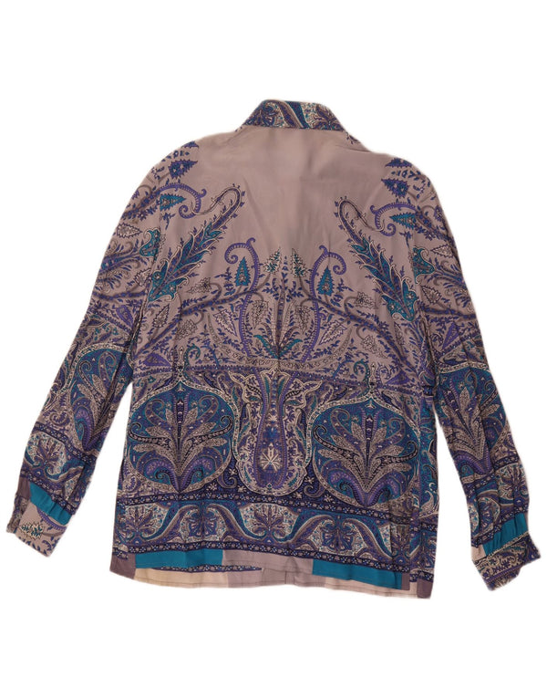 Vintage Womens Shirt Blouse UK 16 Large Blue Paisley Silk