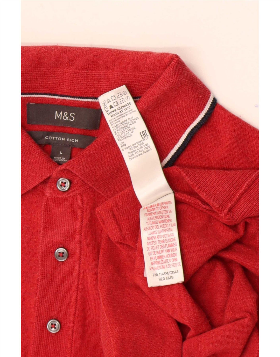 Marks & Spencer Mens Polo Neck Jumper Sweater Large Red Striped