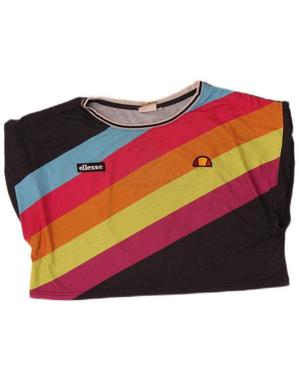 Ellesse Womens Crop Graphic T-Shirt Top UK 14 Medium Black Striped