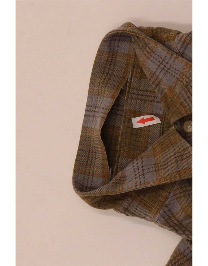 Barbour Mens Flannel Shirt Large Khaki Check Cotton