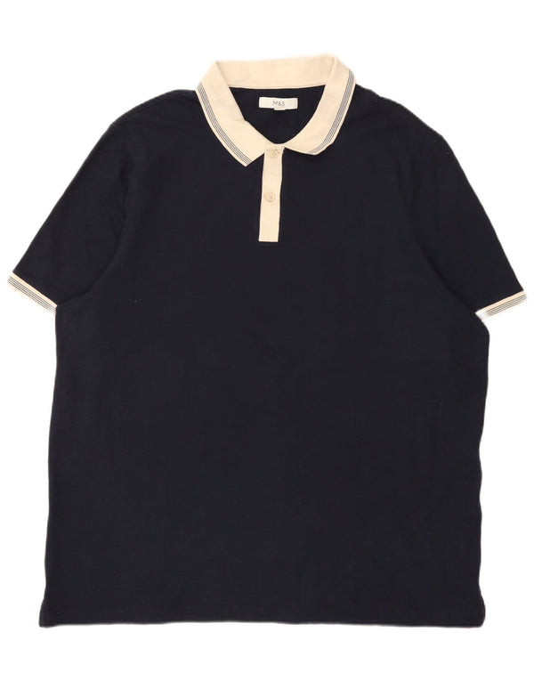Marks & Spencer Mens Polo Shirt 3XL Navy Blue Colourblock Cotton