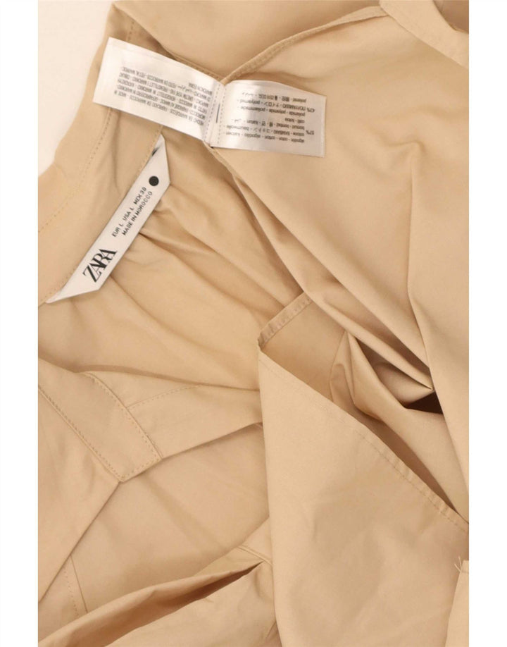Zara Womens Blouse Top UK 16 Large Beige Cotton