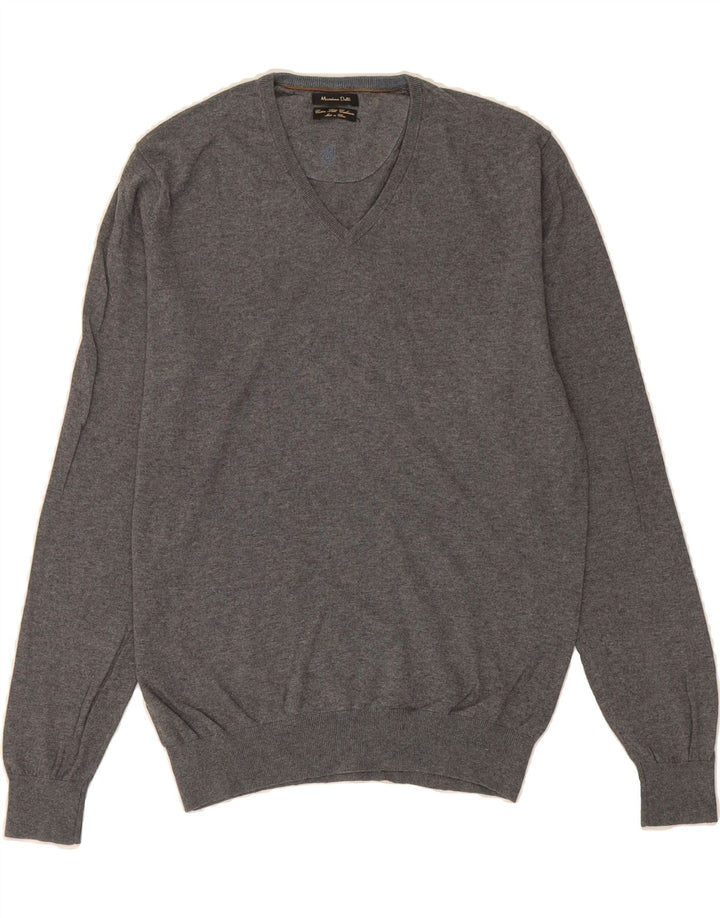 MASSIMO DUTTI Womens V-Neck Jumper Sweater UK 14 Large Grey Vintage Massimo Dutti and Second-Hand Massimo Dutti from Messina Hembry 