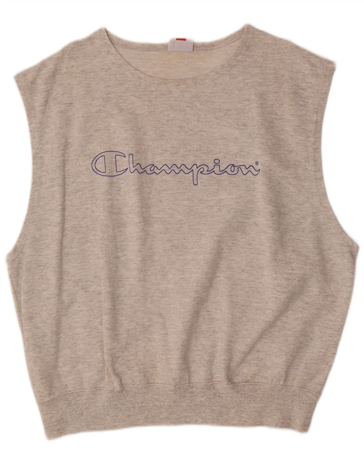CHAMPION Mens Graphic Vest Top Large Grey Cotton