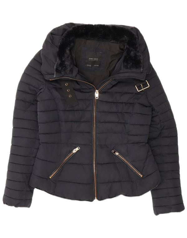 Zara Womens Padded Jacket UK 12 Medium Navy Blue Polyester