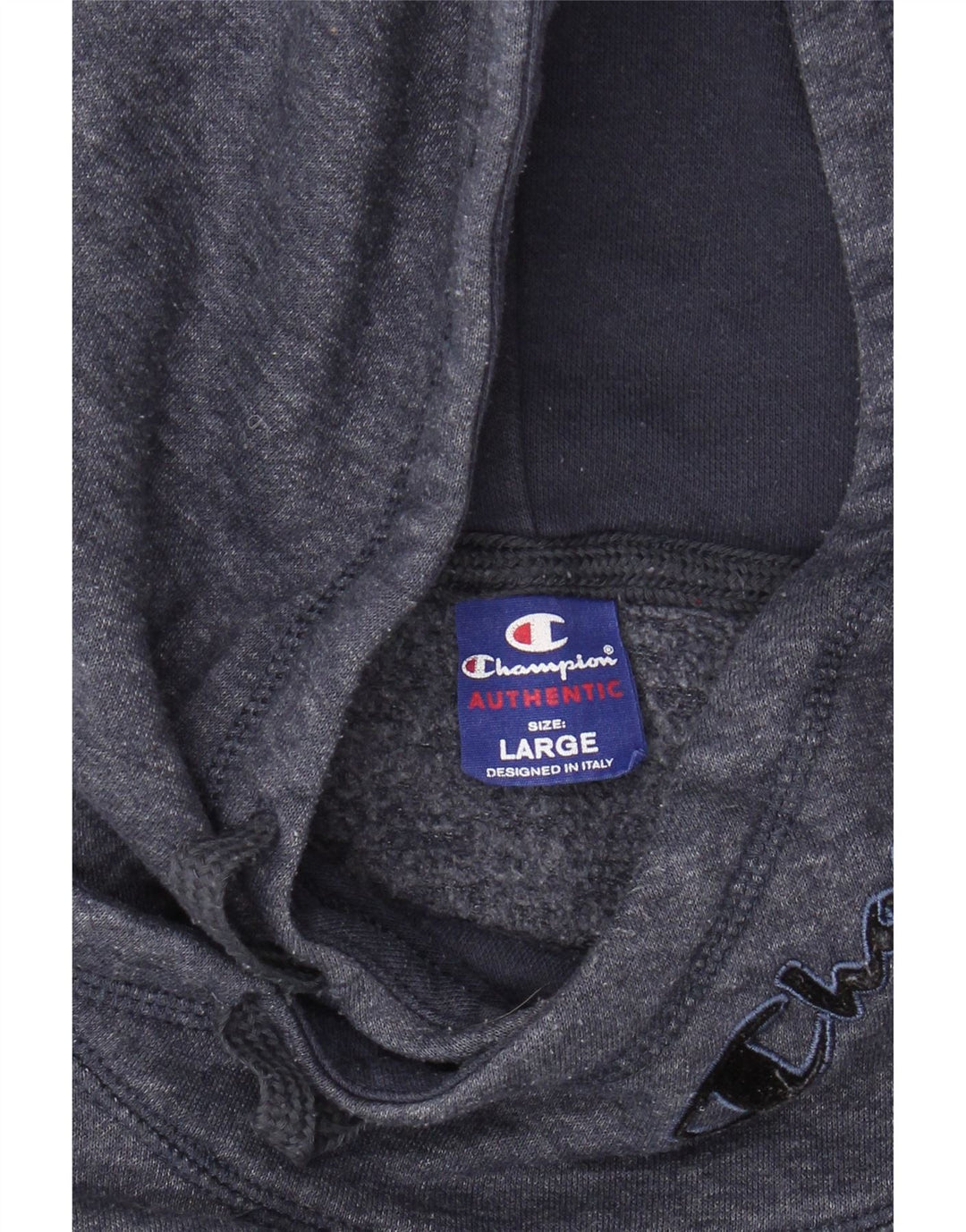 CHAMPION Womens Graphic Hoodie Jumper UK 16 Large Navy Blue