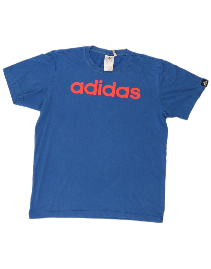 ADIDAS Mens Graphic T-Shirt Top Medium Blue Cotton