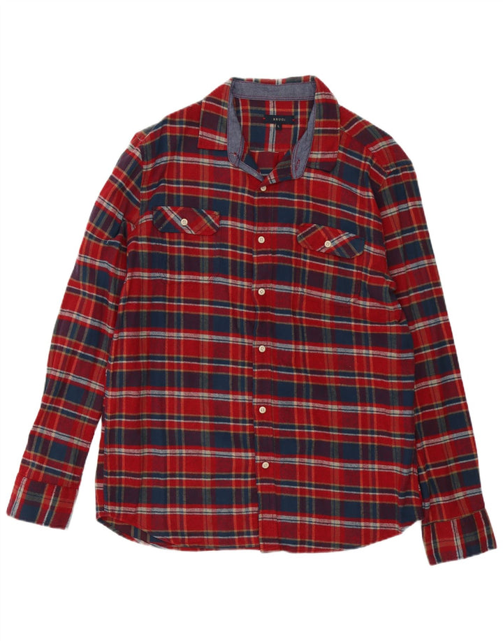 Brugi Mens Flannel Shirt Large Red Plaid Cotton